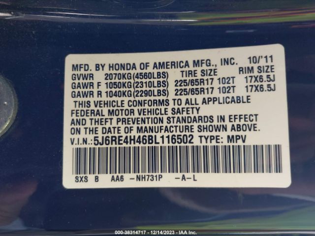 Photo 8 VIN: 5J6RE4H46BL116502 - HONDA CR-V 