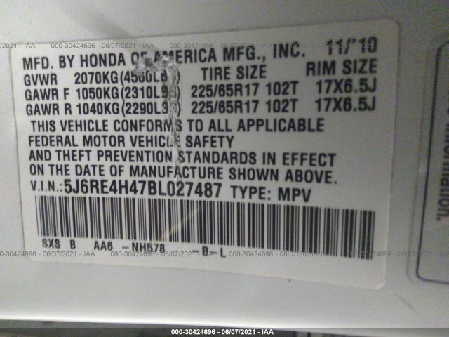 Photo 8 VIN: 5J6RE4H47BL027487 - HONDA CR-V 