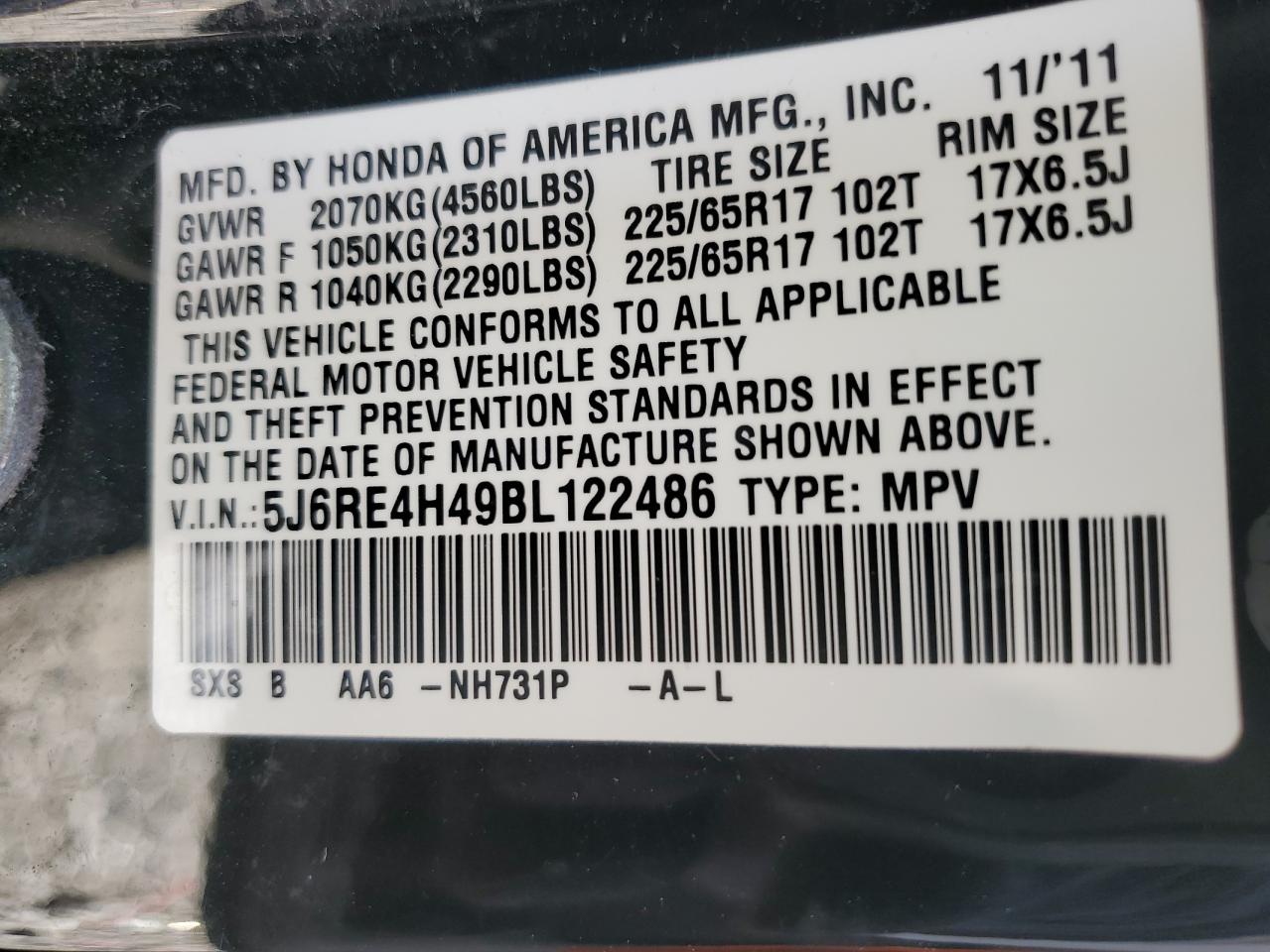 Photo 13 VIN: 5J6RE4H49BL122486 - HONDA CR-V 