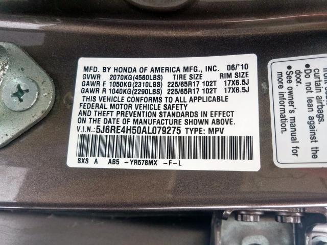 Photo 9 VIN: 5J6RE4H50AL079275 - HONDA CR-V EX 