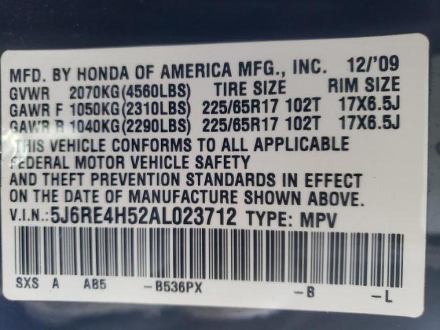 Photo 9 VIN: 5J6RE4H52AL023712 - HONDA CR-V EX 