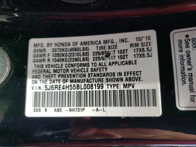 Photo 9 VIN: 5J6RE4H55BL008199 - HONDA CR-V EX 