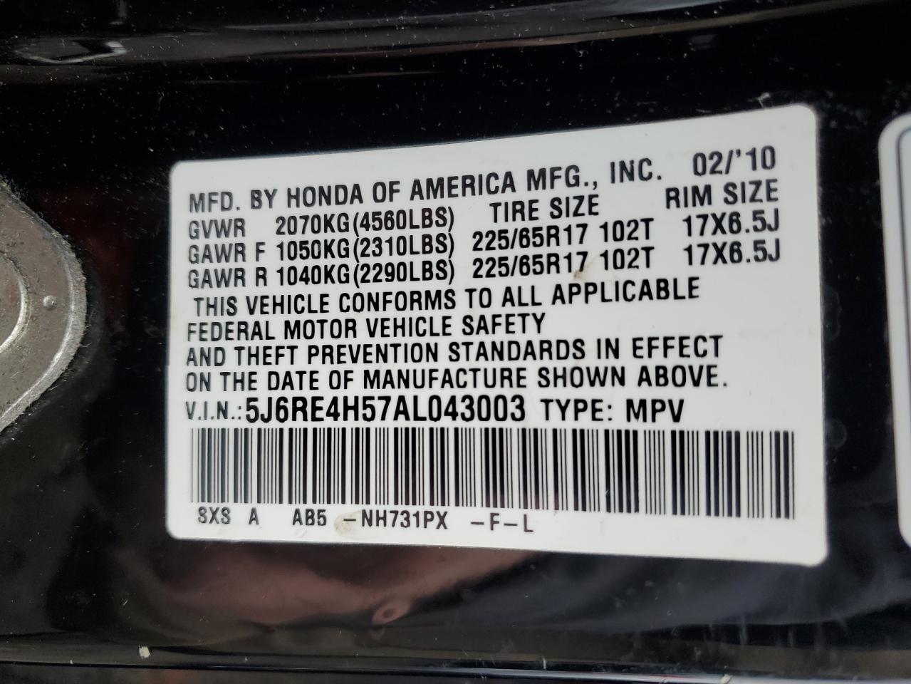 Photo 12 VIN: 5J6RE4H57AL043003 - HONDA CR-V 