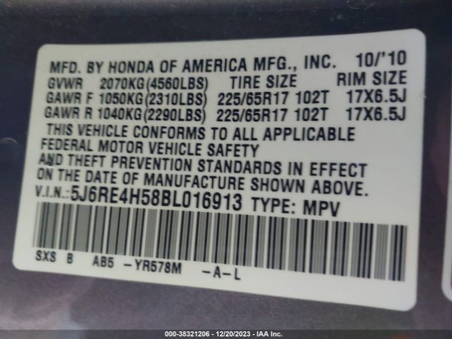 Photo 8 VIN: 5J6RE4H58BL016913 - HONDA CR-V 