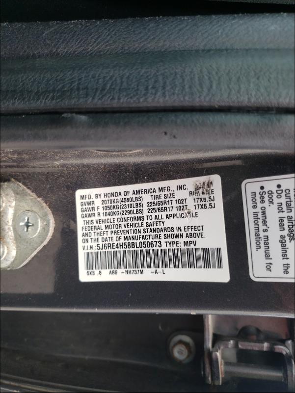 Photo 9 VIN: 5J6RE4H58BL050673 - HONDA CR-V EX 