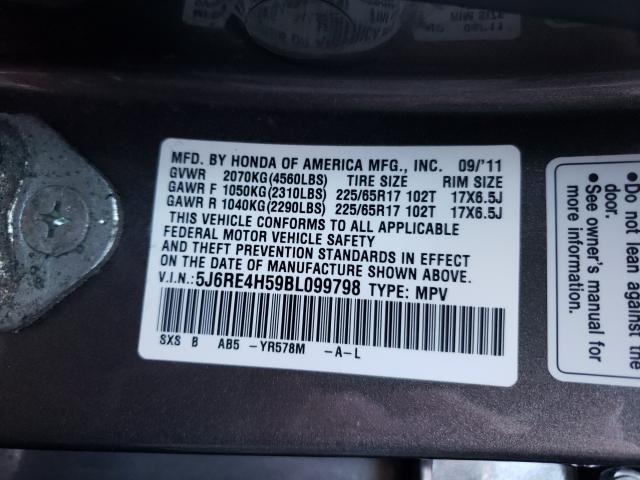 Photo 9 VIN: 5J6RE4H59BL099798 - HONDA CR-V EX 