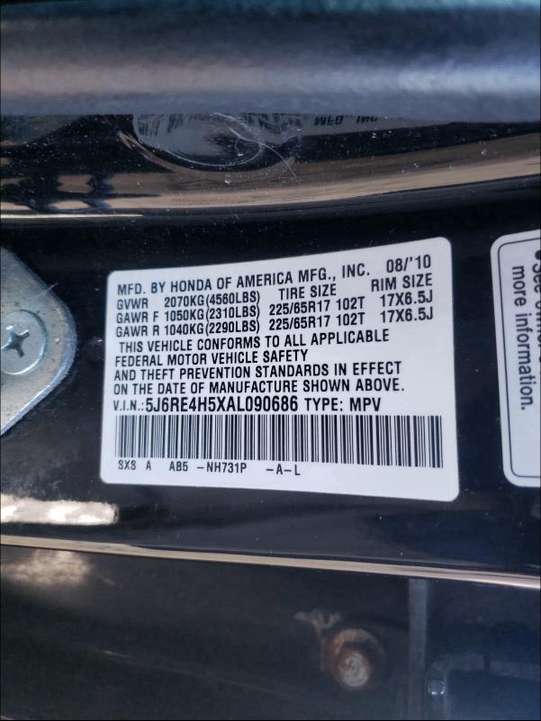 Photo 9 VIN: 5J6RE4H5XAL090686 - HONDA CR-V EX 