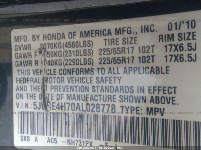 Photo 8 VIN: 5J6RE4H70AL028778 - HONDA CR-V 