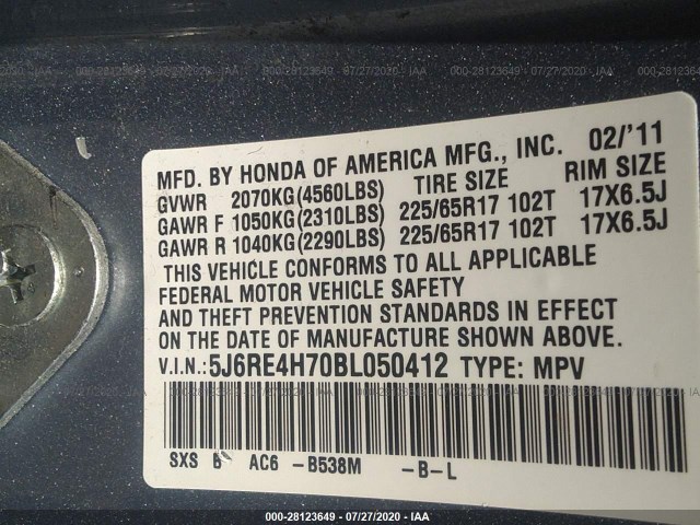 Photo 8 VIN: 5J6RE4H70BL050412 - HONDA CR-V 