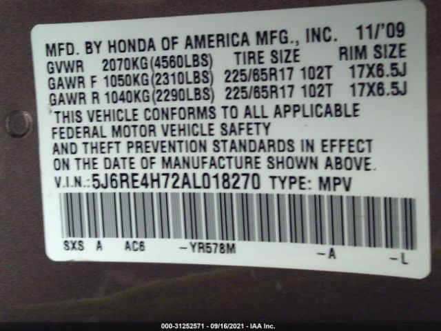 Photo 8 VIN: 5J6RE4H72AL018270 - HONDA CR-V 