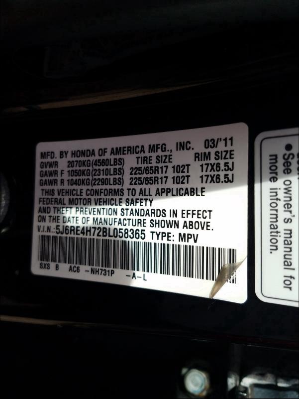 Photo 9 VIN: 5J6RE4H72BL058365 - HONDA CR-V EXL 