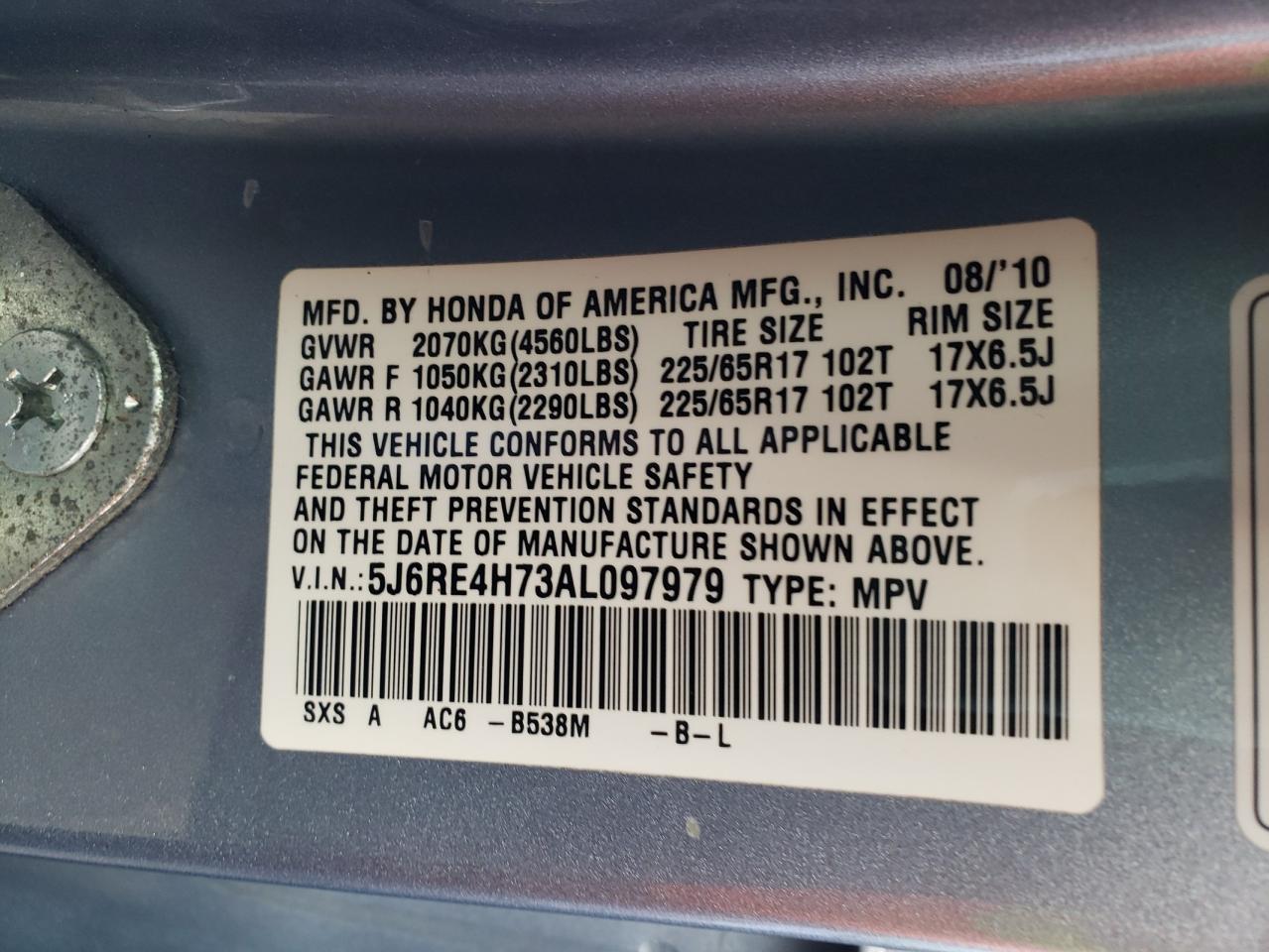 Photo 11 VIN: 5J6RE4H73AL097979 - HONDA CR-V 