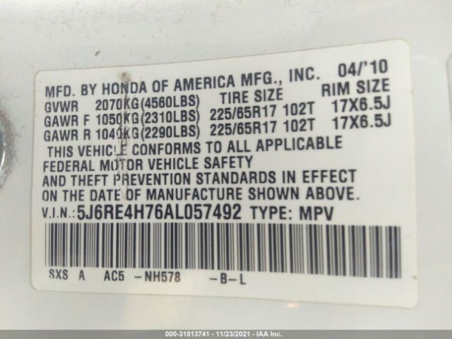 Photo 8 VIN: 5J6RE4H76AL057492 - HONDA CR-V 