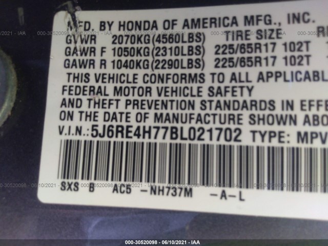 Photo 8 VIN: 5J6RE4H77BL021702 - HONDA CR-V 