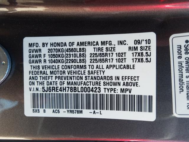 Photo 9 VIN: 5J6RE4H78BL000423 - HONDA CR-V EXL 