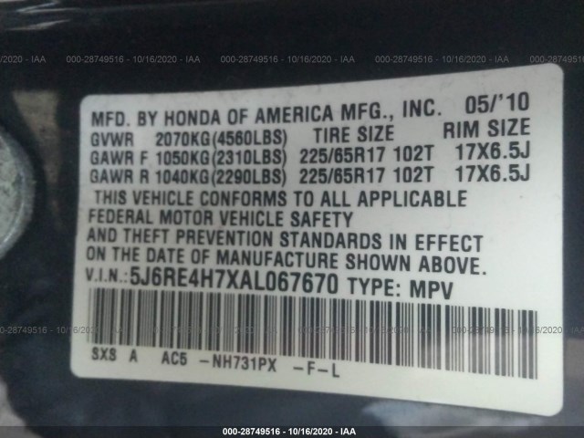 Photo 8 VIN: 5J6RE4H7XAL067670 - HONDA CR-V 