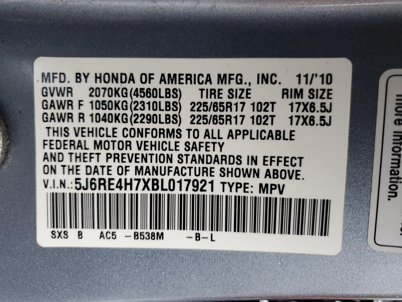 Photo 12 VIN: 5J6RE4H7XBL017921 - HONDA CR-V 