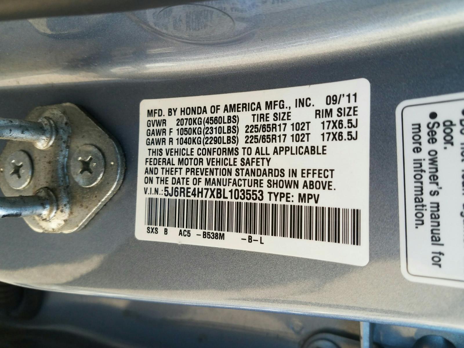 Photo 9 VIN: 5J6RE4H7XBL103553 - HONDA CR-V EXL 