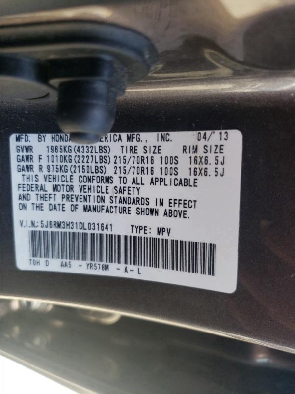 Photo 9 VIN: 5J6RM3H31DL031641 - HONDA CR-V LX 