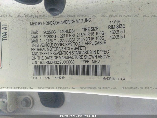 Photo 8 VIN: 5J6RM3H32GL003030 - HONDA CR-V 