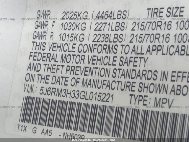 Photo 8 VIN: 5J6RM3H33GL015221 - HONDA CR-V 