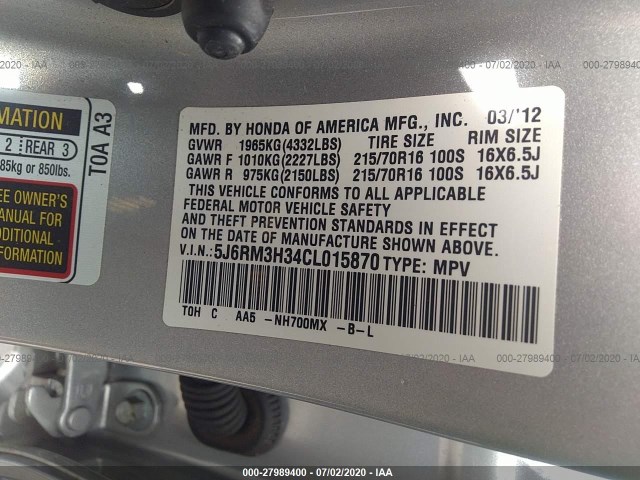 Photo 8 VIN: 5J6RM3H34CL015870 - HONDA CR-V 