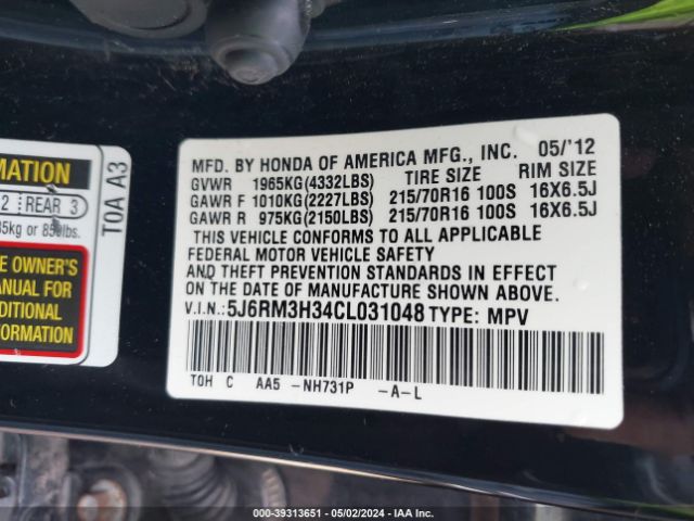 Photo 8 VIN: 5J6RM3H34CL031048 - HONDA CR-V 