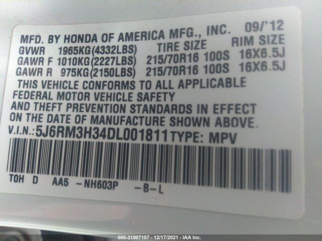 Photo 8 VIN: 5J6RM3H34DL001811 - HONDA CR-V 