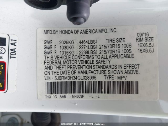 Photo 8 VIN: 5J6RM3H34GL028995 - HONDA CR-V 