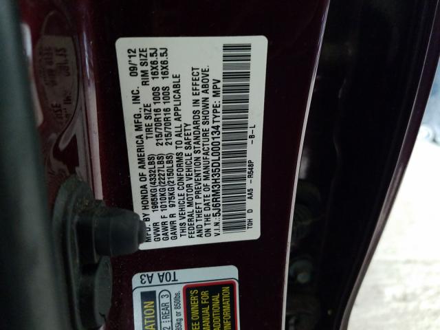 Photo 9 VIN: 5J6RM3H35DL000134 - HONDA CR-V LX 