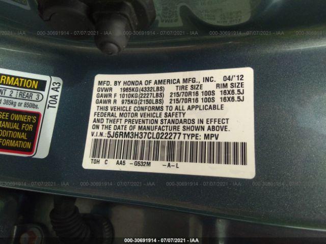 Photo 8 VIN: 5J6RM3H37CL022277 - HONDA CR-V 