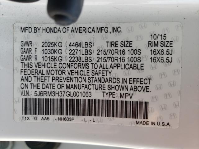 Photo 9 VIN: 5J6RM3H37GL001063 - HONDA CR-V LX 