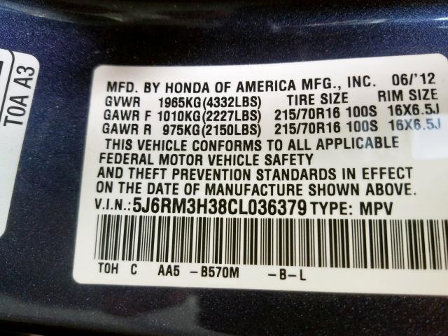 Photo 9 VIN: 5J6RM3H38CL036379 - HONDA CR-V LX 