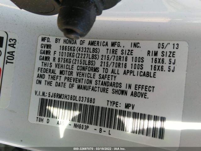 Photo 8 VIN: 5J6RM3H38DL037680 - HONDA CR-V 