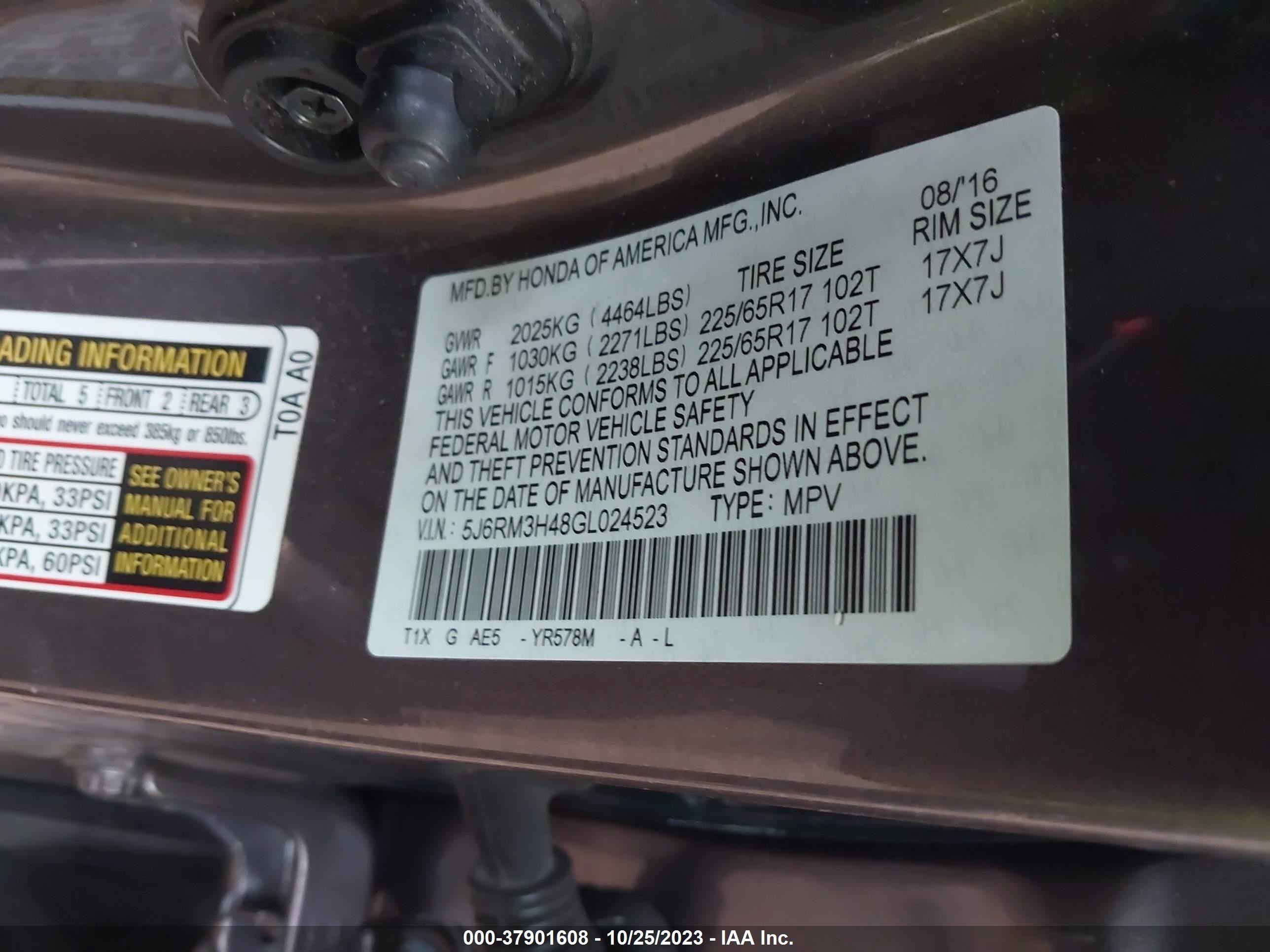 Photo 8 VIN: 5J6RM3H48GL024523 - HONDA CR-V 