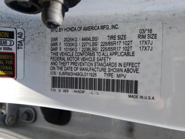 Photo 9 VIN: 5J6RM3H49GL011926 - HONDA CR-V SE 