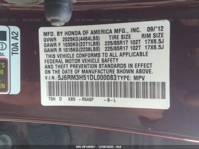 Photo 8 VIN: 5J6RM3H51DL000083 - HONDA CR-V 