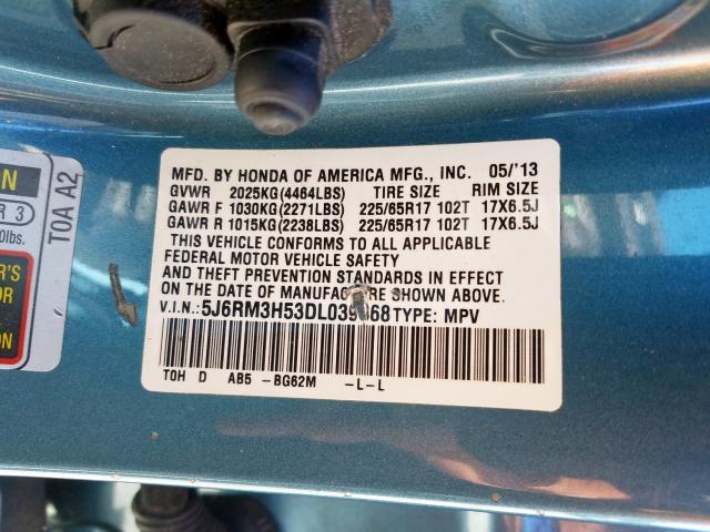 Photo 9 VIN: 5J6RM3H53DL039368 - HONDA CR-V EX 