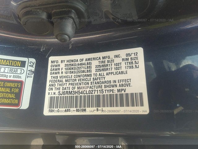 Photo 8 VIN: 5J6RM3H54CL027115 - HONDA CR-V 