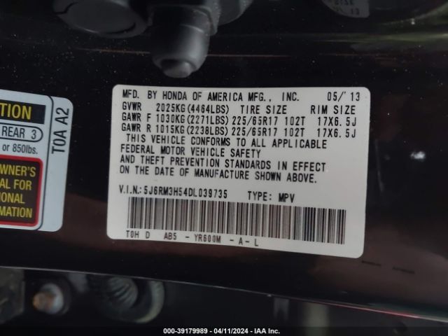 Photo 8 VIN: 5J6RM3H54DL039735 - HONDA CR-V 