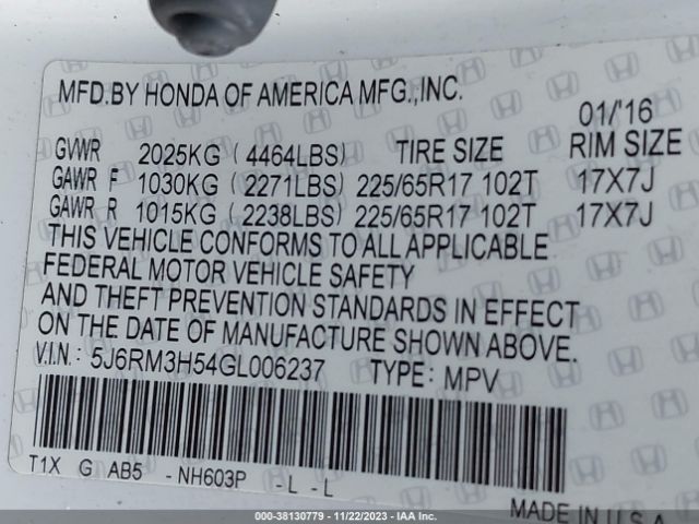 Photo 8 VIN: 5J6RM3H54GL006237 - HONDA CR-V 