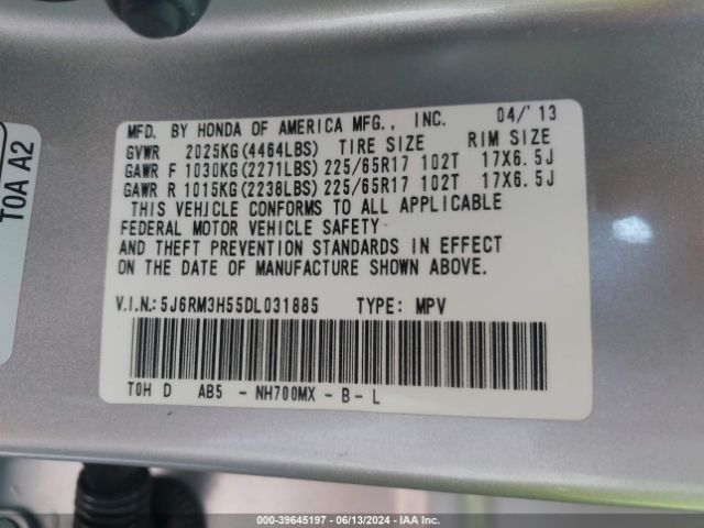 Photo 8 VIN: 5J6RM3H55DL031885 - HONDA CR-V 