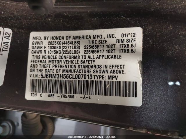 Photo 8 VIN: 5J6RM3H56CL007013 - HONDA CR-V 