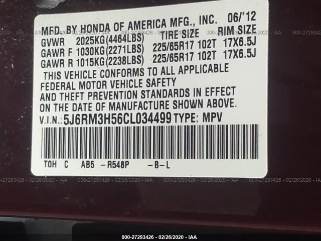 Photo 8 VIN: 5J6RM3H56CL034499 - HONDA CR-V 