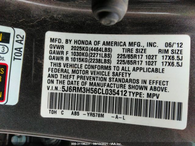 Photo 8 VIN: 5J6RM3H56CL035412 - HONDA CR-V 