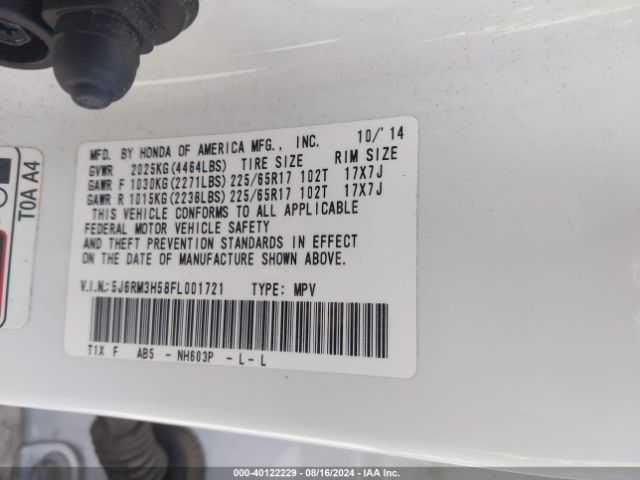 Photo 8 VIN: 5J6RM3H58FL001721 - HONDA CR-V 