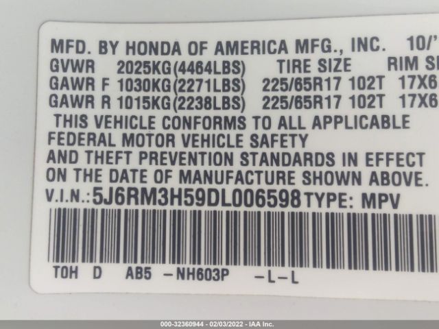 Photo 8 VIN: 5J6RM3H59DL006598 - HONDA CR-V 