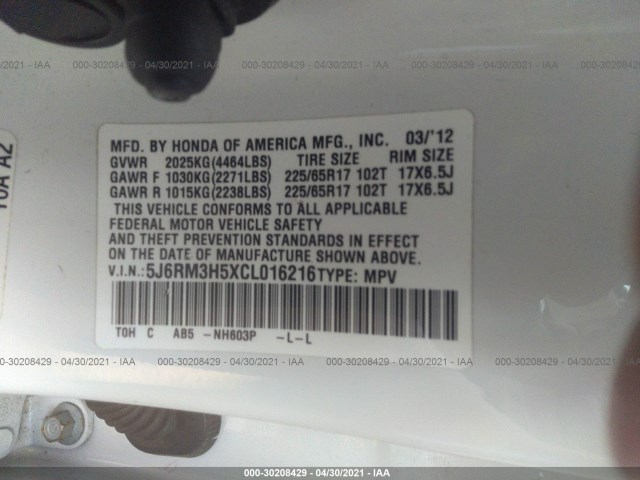 Photo 8 VIN: 5J6RM3H5XCL016216 - HONDA CR-V 