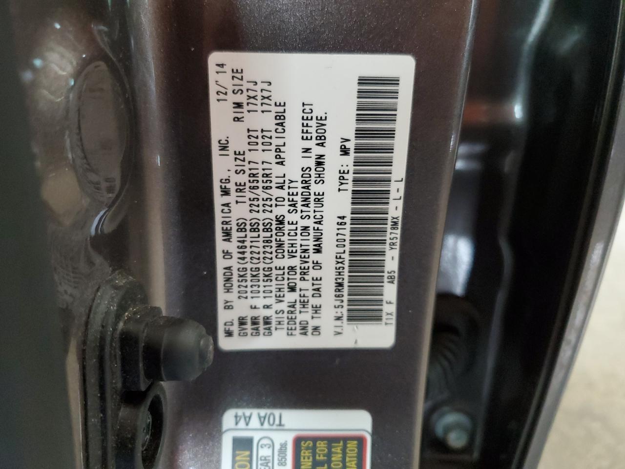 Photo 13 VIN: 5J6RM3H5XFL007164 - HONDA CR-V 