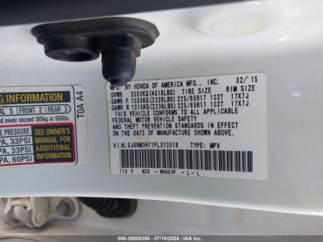 Photo 8 VIN: 5J6RM3H71FL010519 - HONDA CR-V 